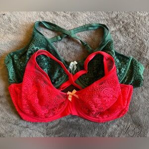 Victoria's Secret Red and Green Lace Bras Set of 2